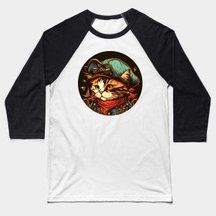 Cat Kitten Lover - Pirate Cat-Tain Baseball T-Shirt